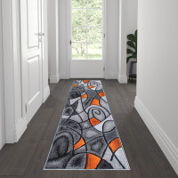 Flash Furniture ACD-RGTRZ860-27-OR-GG Jubilee Collection 2' x 7' Orange Abstract Area Rug - Olefin Rug with Jute Backing for Hallway, Entryway, Bedroom, Living Room